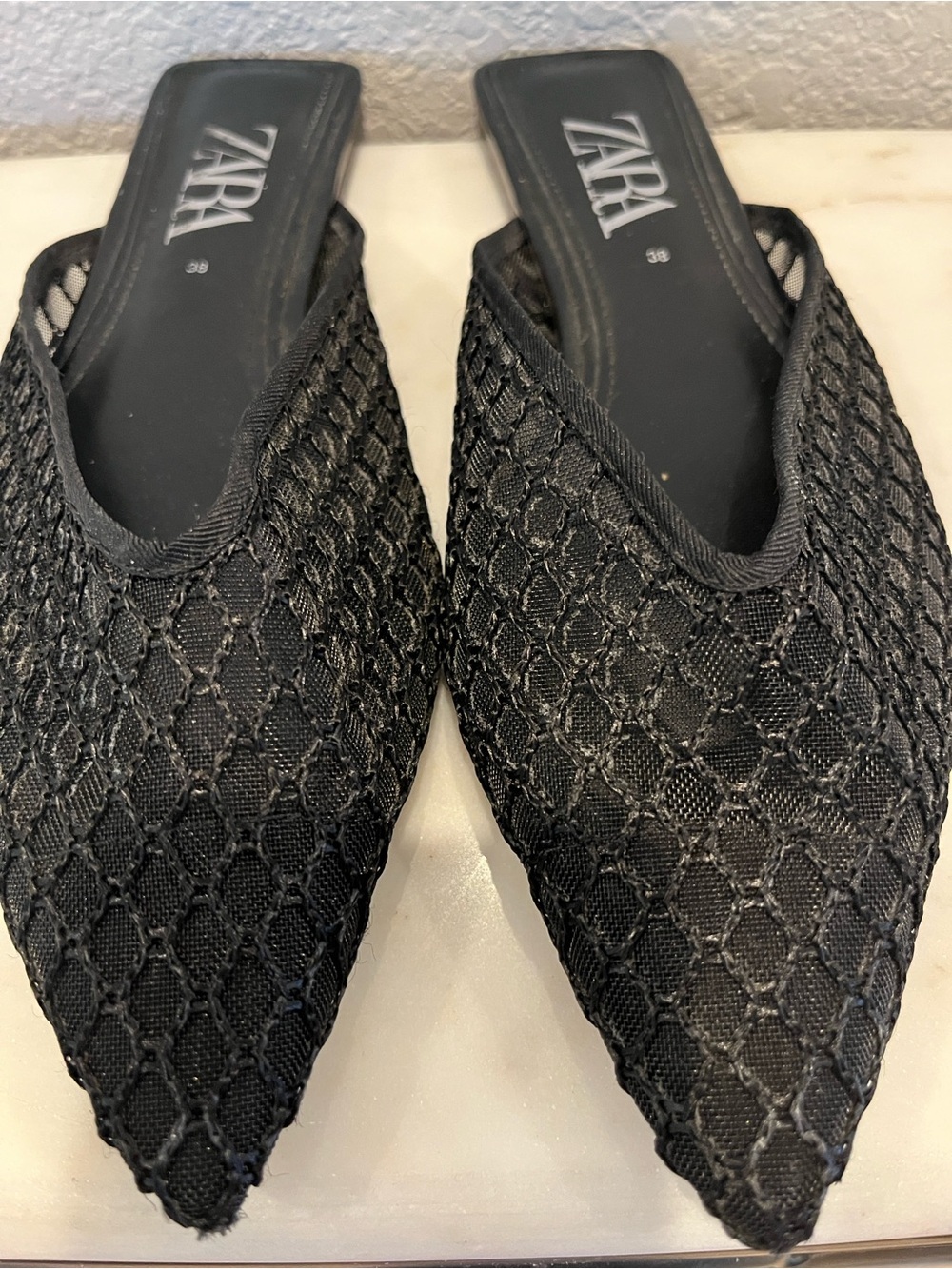 Zara Black Pointed Mesh Slip-On Mules - Picture 6 of 8